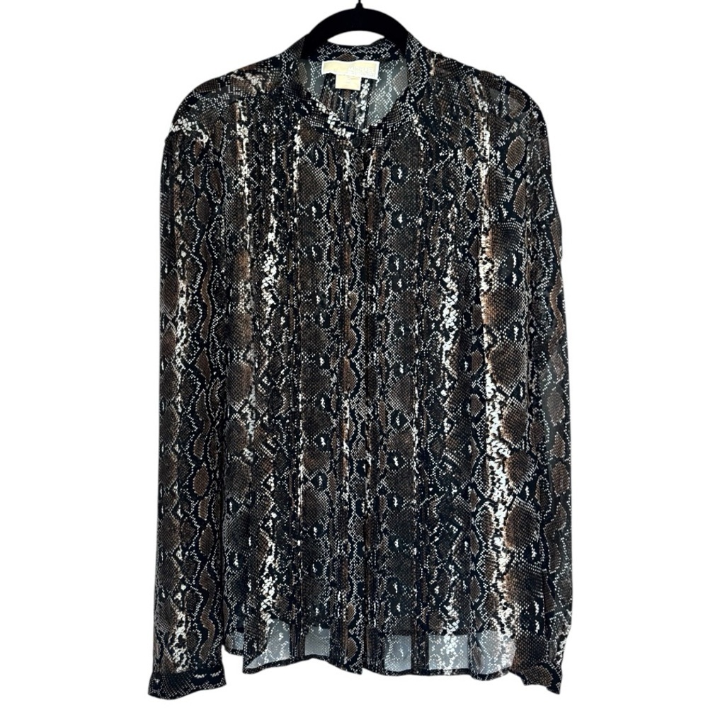 🖤MICHAEL KORS Snakeskin Button Down Sill Blouse Size 12